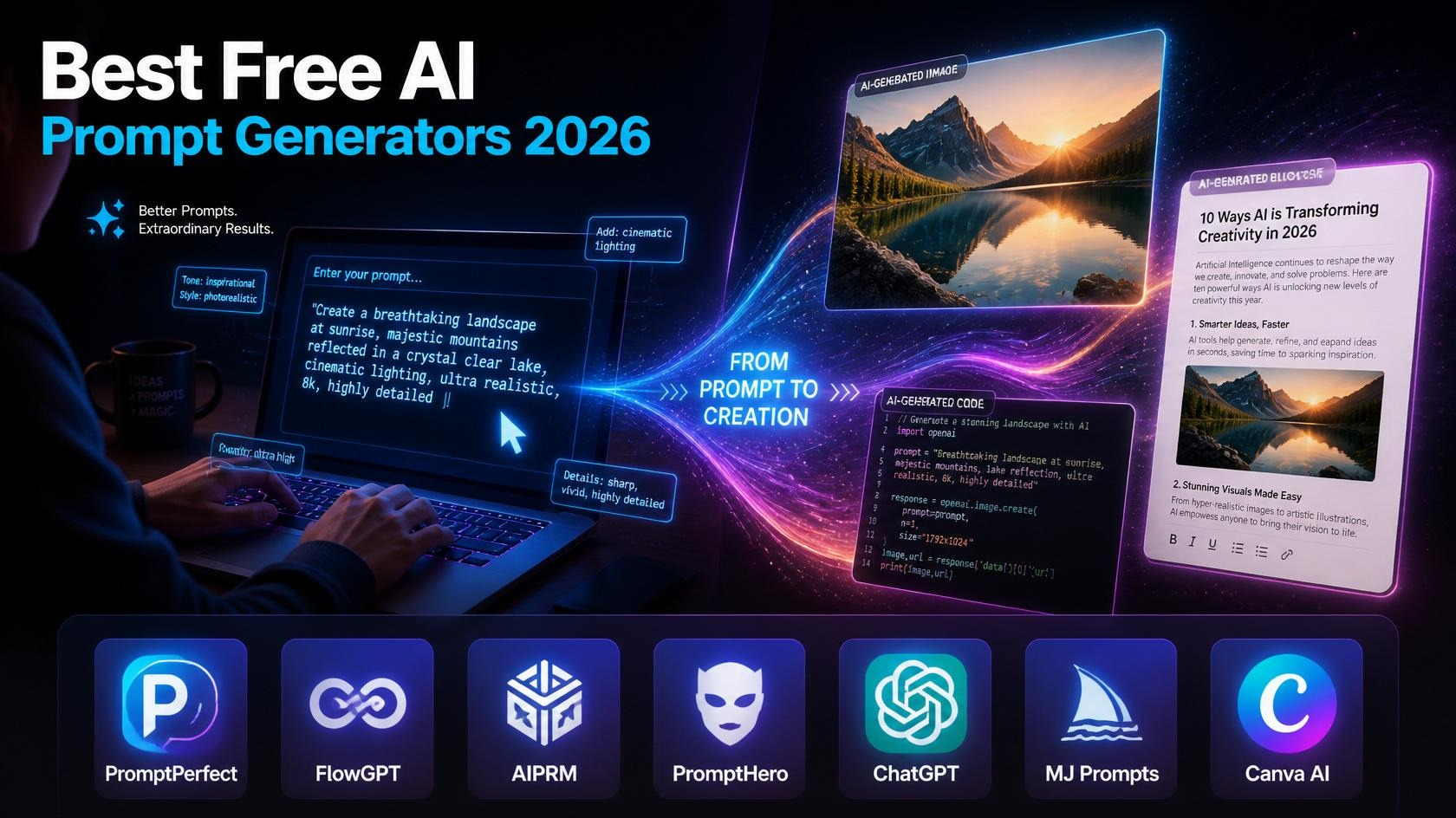Best Free AI Prompt Generators in 2026 — Top Tools for ChatGPT, Images & Content
